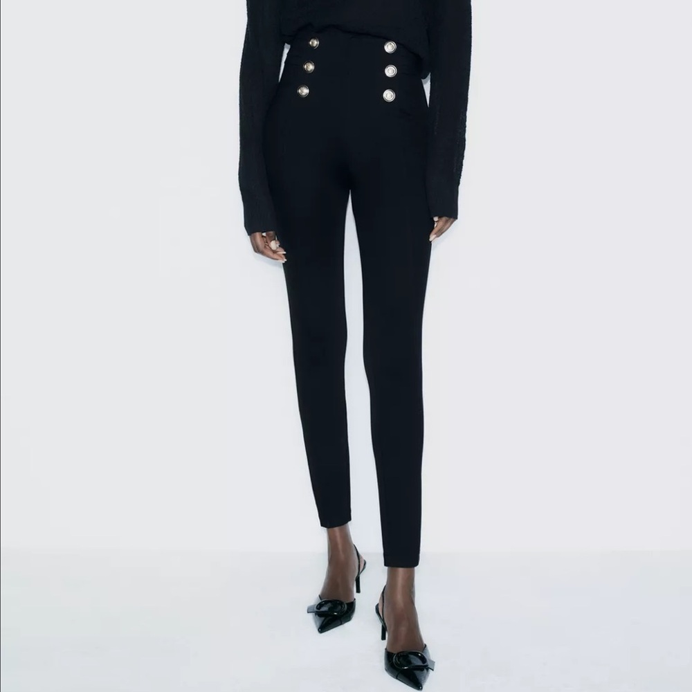 Zara Gold Button Black Leggings